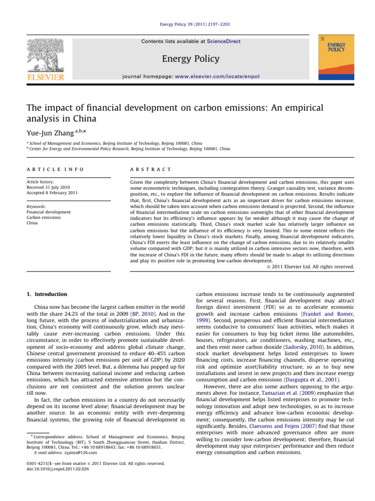 The Impact of Financial Development On Carbon Emissions An Empirical ...