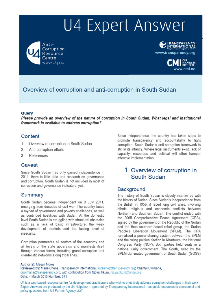 Corruption Overview in South Sudan | PDF | South Sudan | Corruption