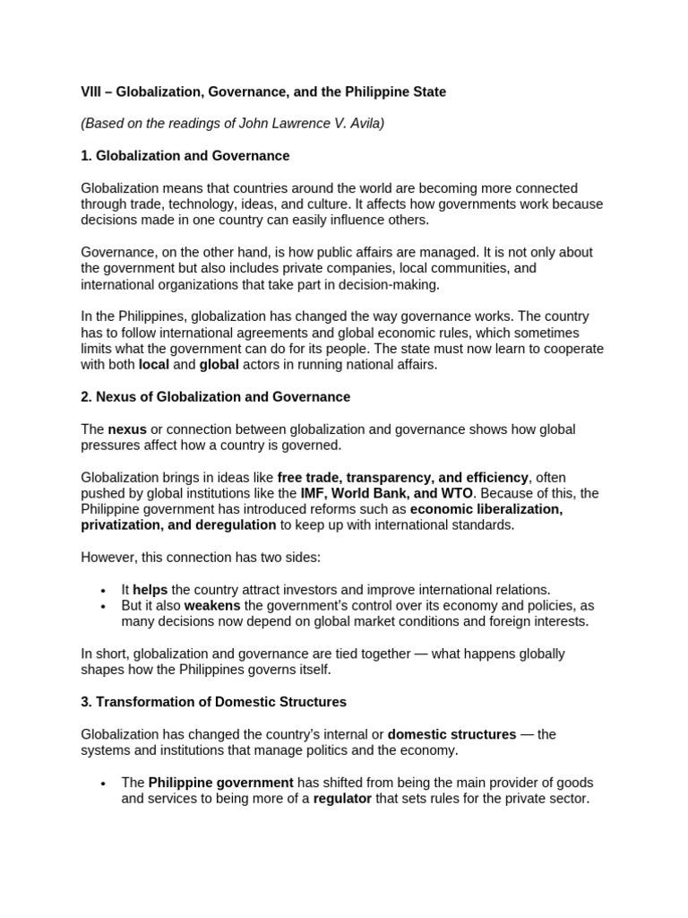Globalization's Impact on Philippine Governance | PDF | Governance ...
