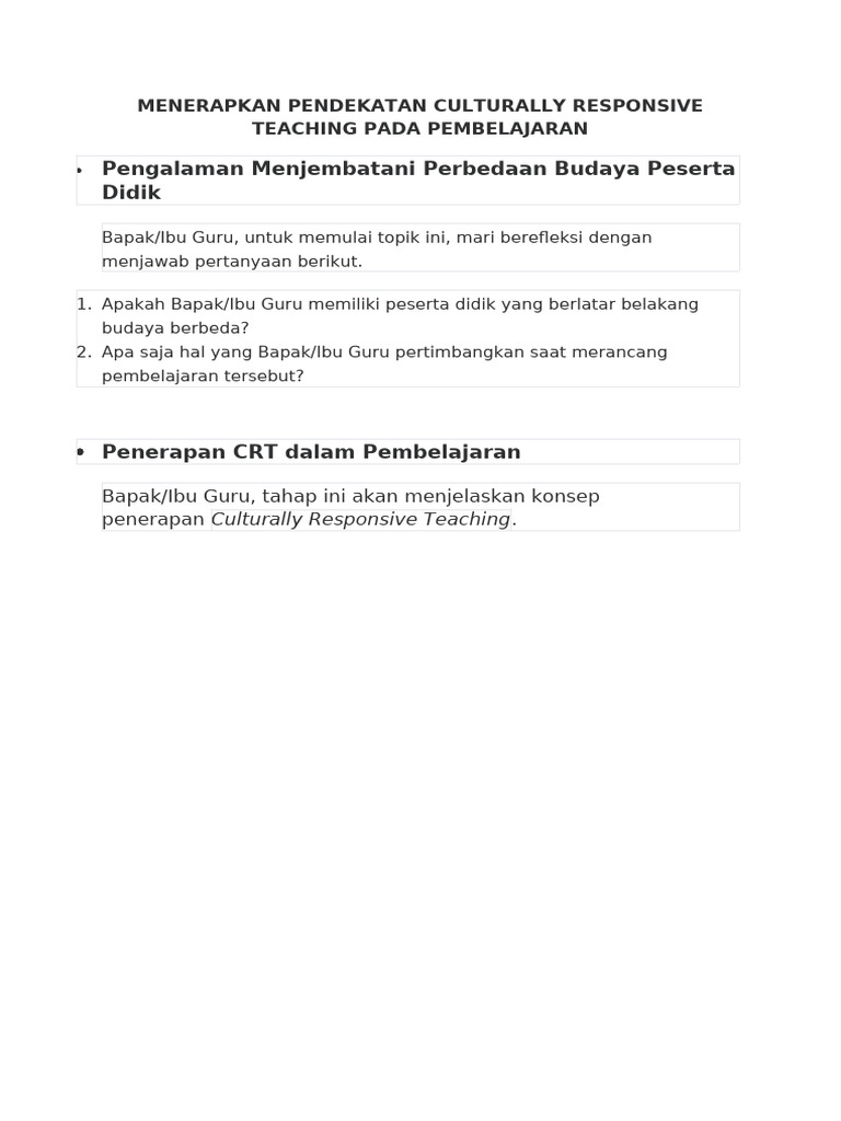 Penerapan Culturally Responsive Teaching | PDF