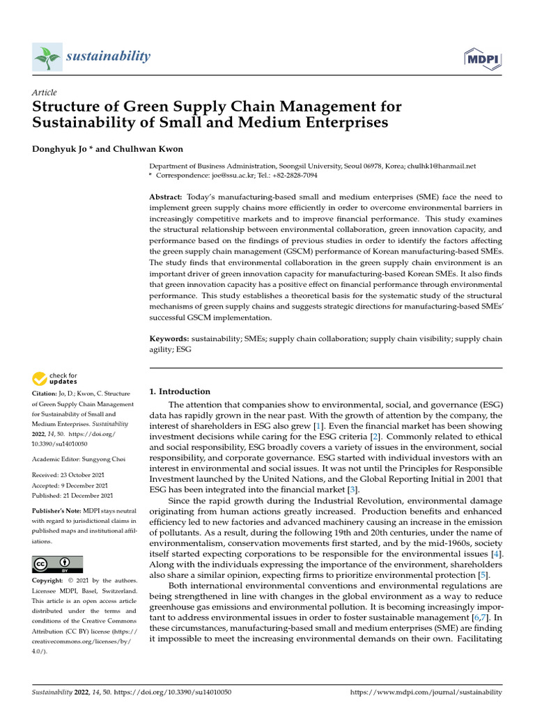 Green Supply Chain for SME Sustainability | PDF | Supply Chain | Innovation