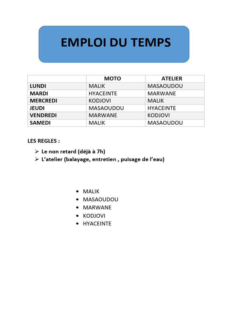 Emploi Du Temps | PDF