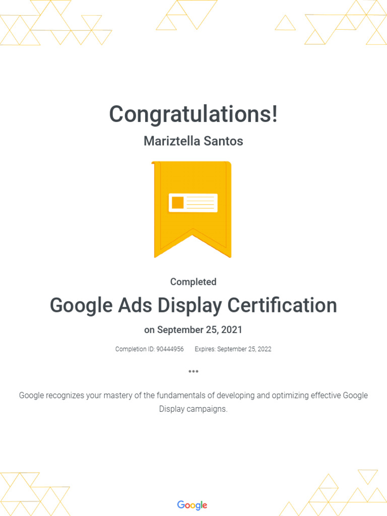 Google Ads Display Certification Achieved | PDF