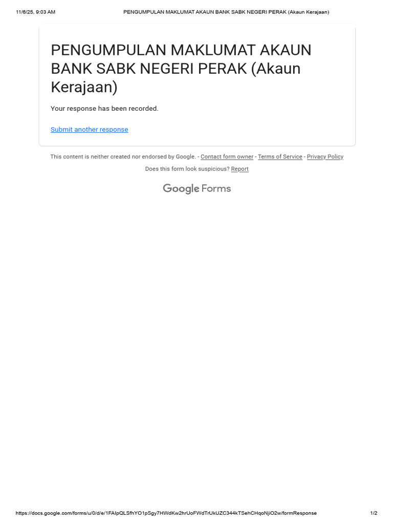 Pengumpulan Maklumat Akaun Bank Sabk Negeri Perak (Akaun Kerajaan) 2 | PDF