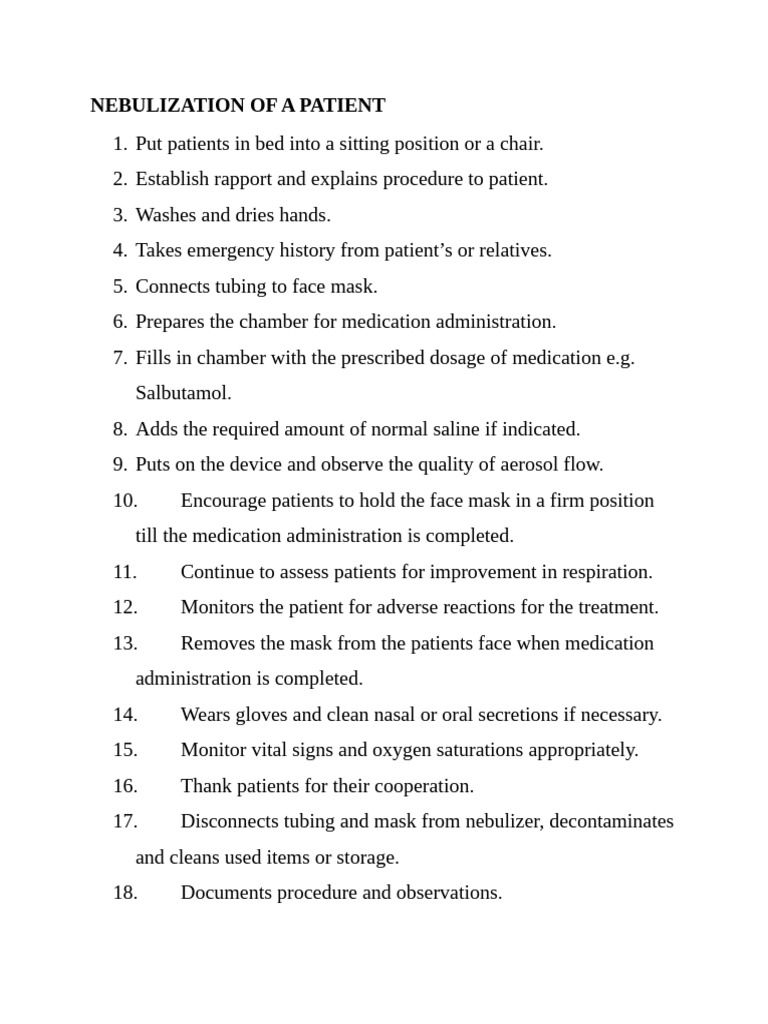 Nebulization Procedure for Patients | PDF