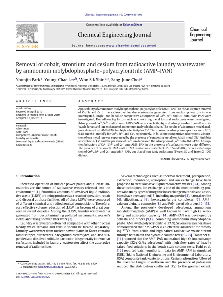 Cobalt, Strontium, Cesium Removal in Wastewater | PDF | Adsorption ...