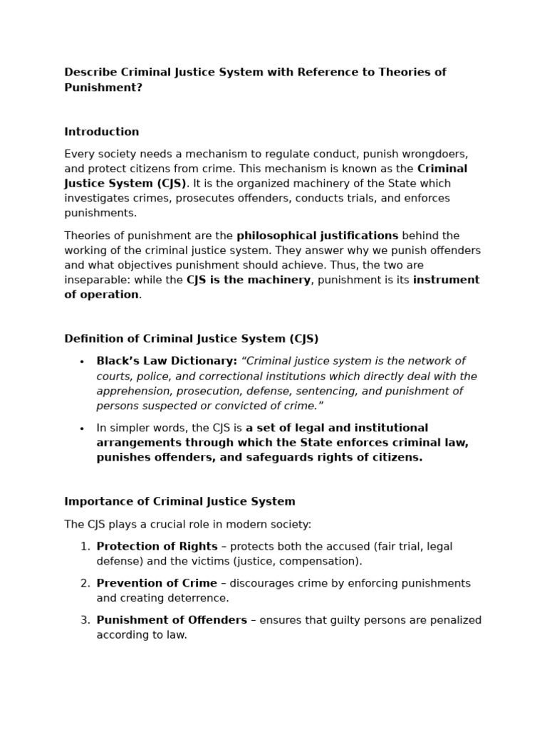 Criminal Justice System and Punishment Theories | PDF | Crimes | Crime ...