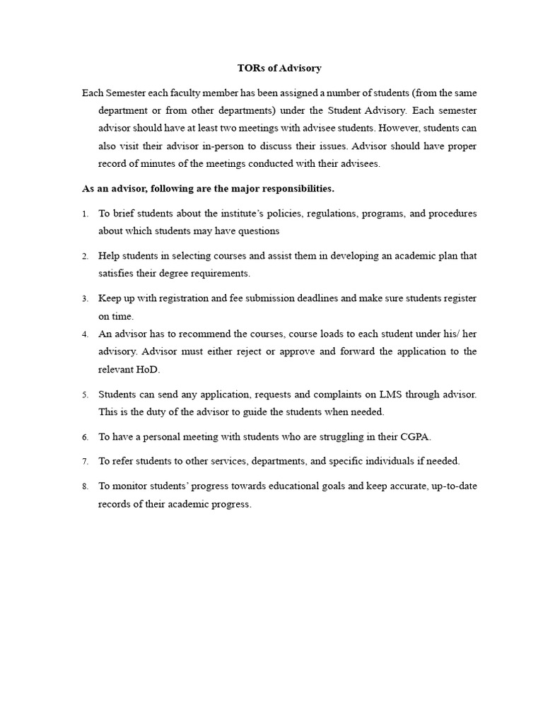 TORs of Advisory | PDF