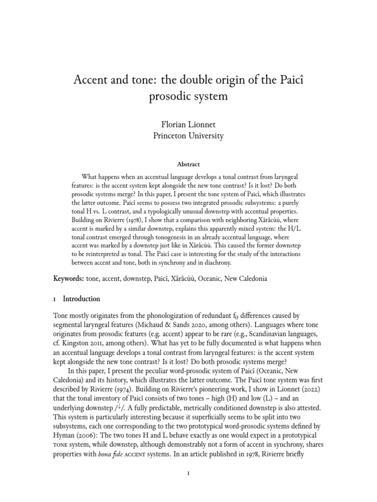 Paicî Prosodic System: Accent and Tone Integration | PDF | Tone ...
