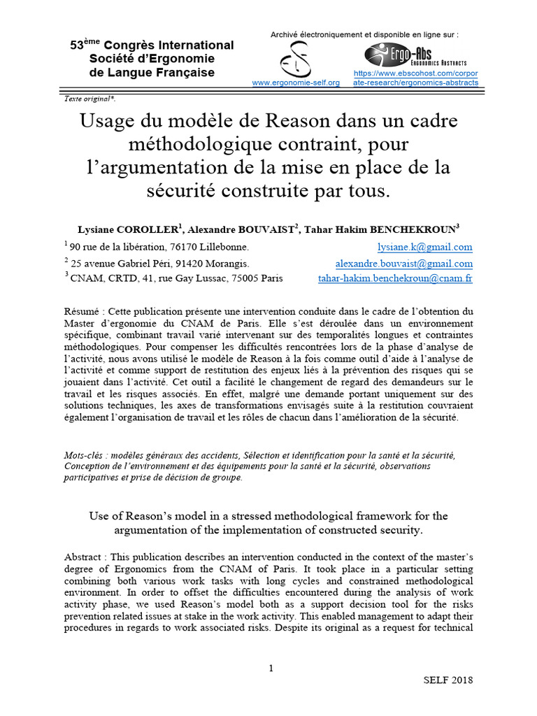 Modèle de Reason pour la sécurité au travail | PDF | Sécurité | Gestion ...