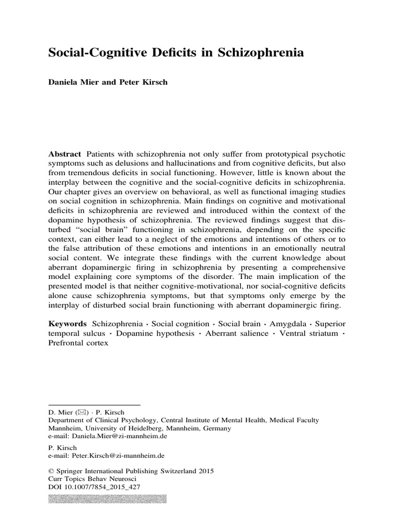 Social-Cognitive Deficits in Schizophrenia | PDF | Psychosis ...