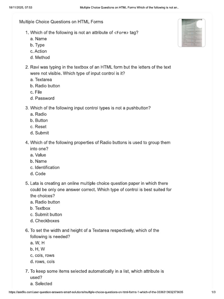 HTML Forms Mcqs | PDF