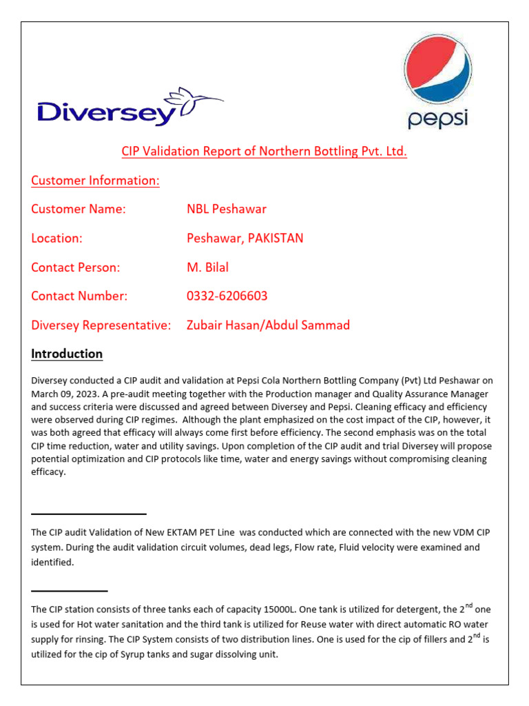 CIP Validation Report for NBL Peshawar | PDF | Water Heating | Heat ...