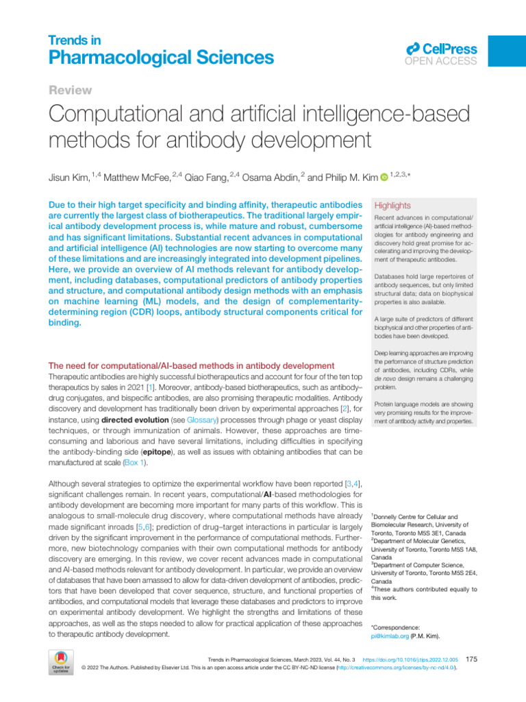 Computational and Artificial Intelligence-Based Methods For Antibody ...