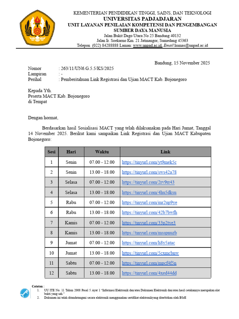 Link Registrasi Ujian MACT Bojonegoro | PDF