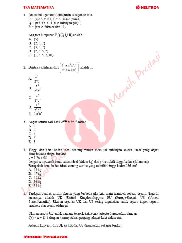 Soal TKA Matematika dan Pembahasannya | PDF
