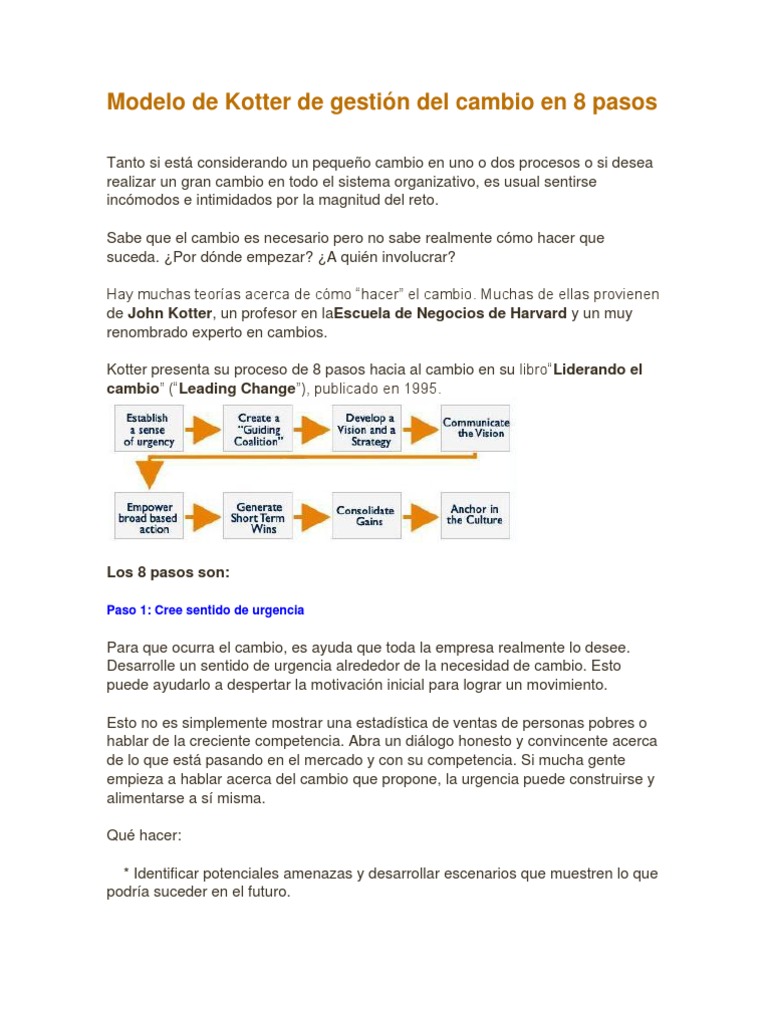 Modelo de Kotter de Gestión Del Cambio en 8 Pasos | PDF | Liderazgo ...