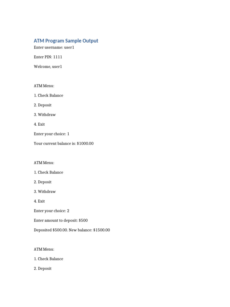 ATM Program Output | PDF