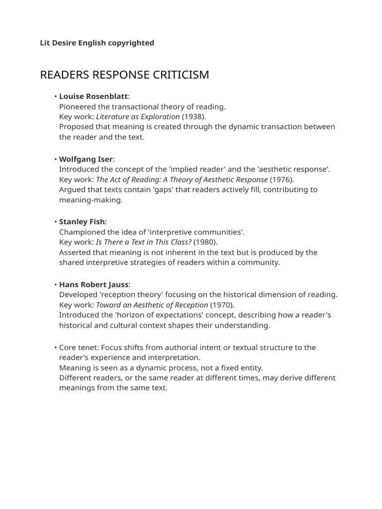 Lit Desire English Reader Response Criticism PDF