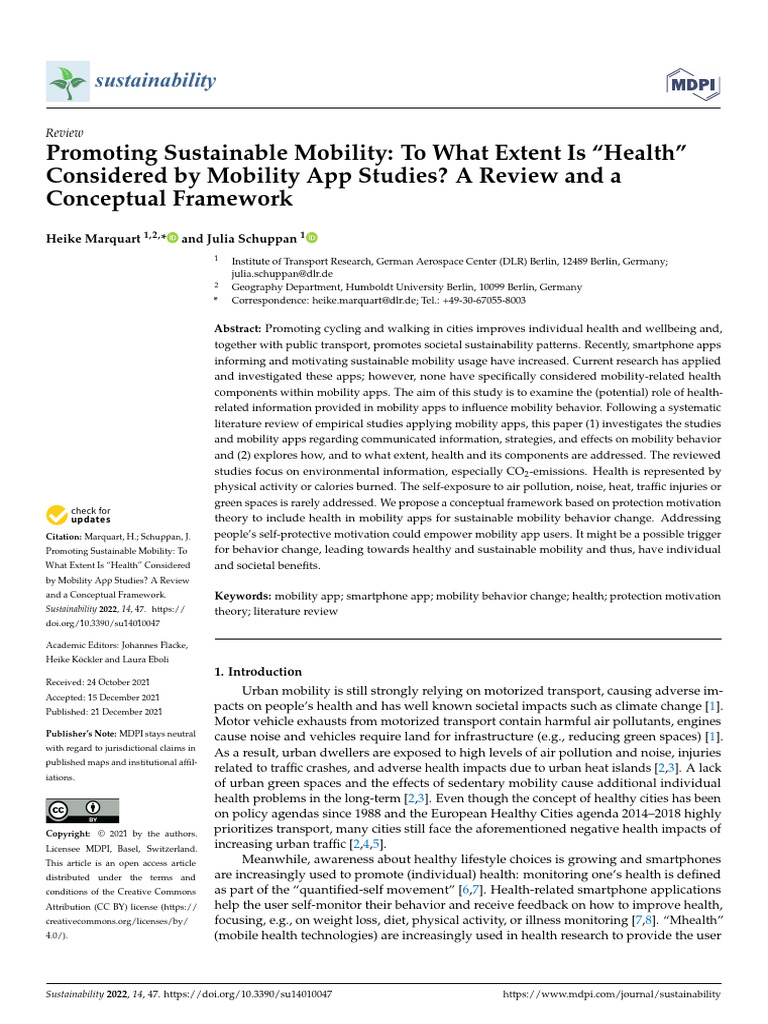 Promoting Sustainable Mobility, To What Extent Is 'Health' Considered ...
