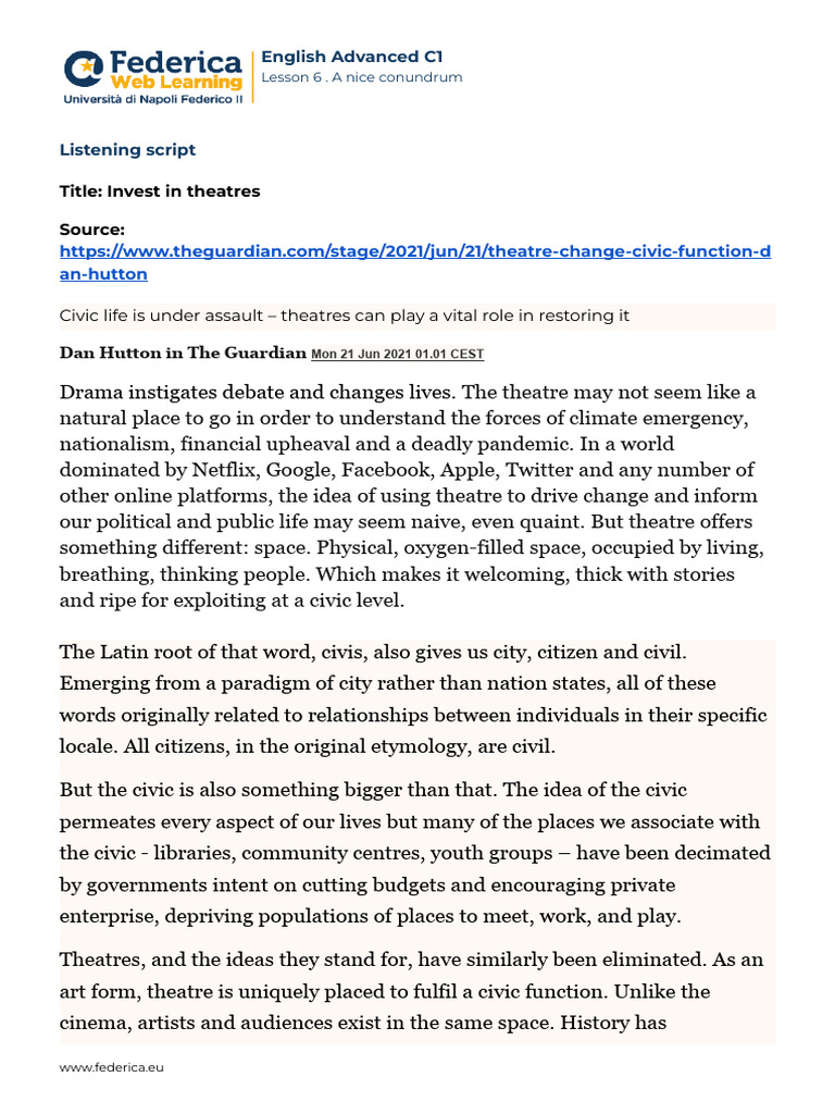 Lesson 6 - Listening Script | PDF