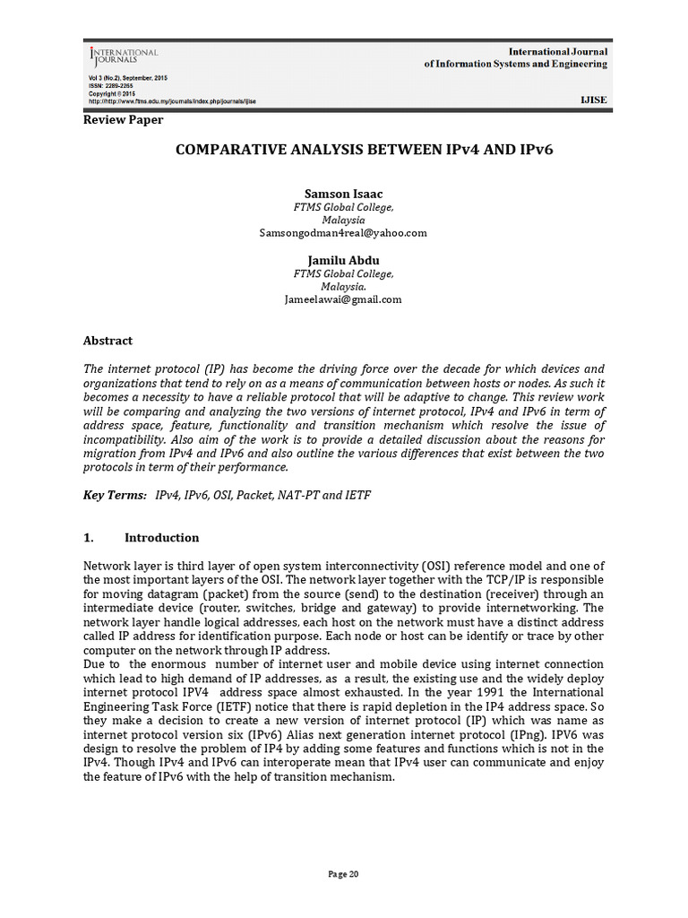 IPv4 vs IPv6: A Comparative Analysis | PDF | I Pv6 | Internet Protocols