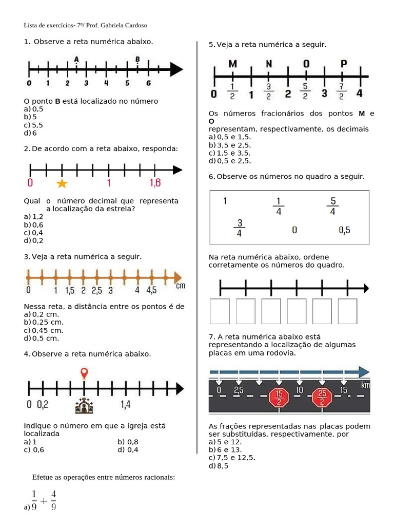 Exercícios de Reta Numérica e Números Racionais | PDF
