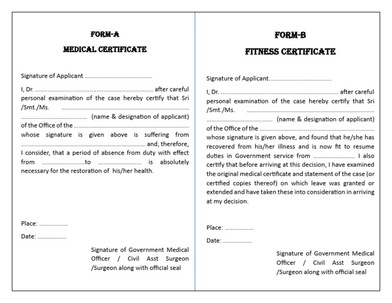Medical and Fitness Certificate Template | PDF | Health Care | Medicine
