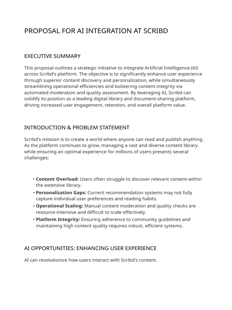 AI Integration Proposal for Scribd | PDF | Artificial Intelligence ...