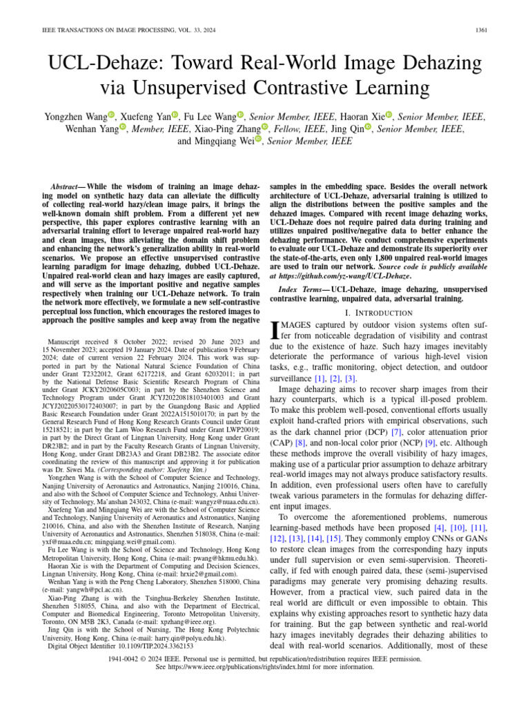 UCL-Dehaze Toward Real-World Image Dehazing Via Unsupervised ...