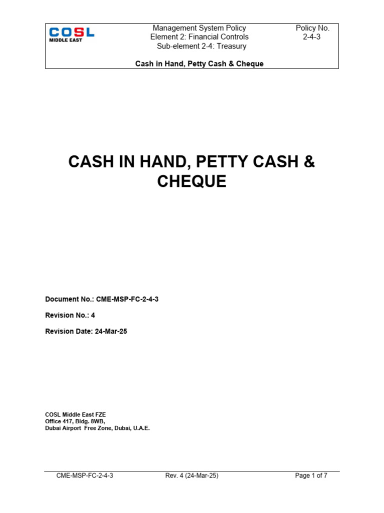 Cash Management Policy Overview | PDF | Cheque | Payments
