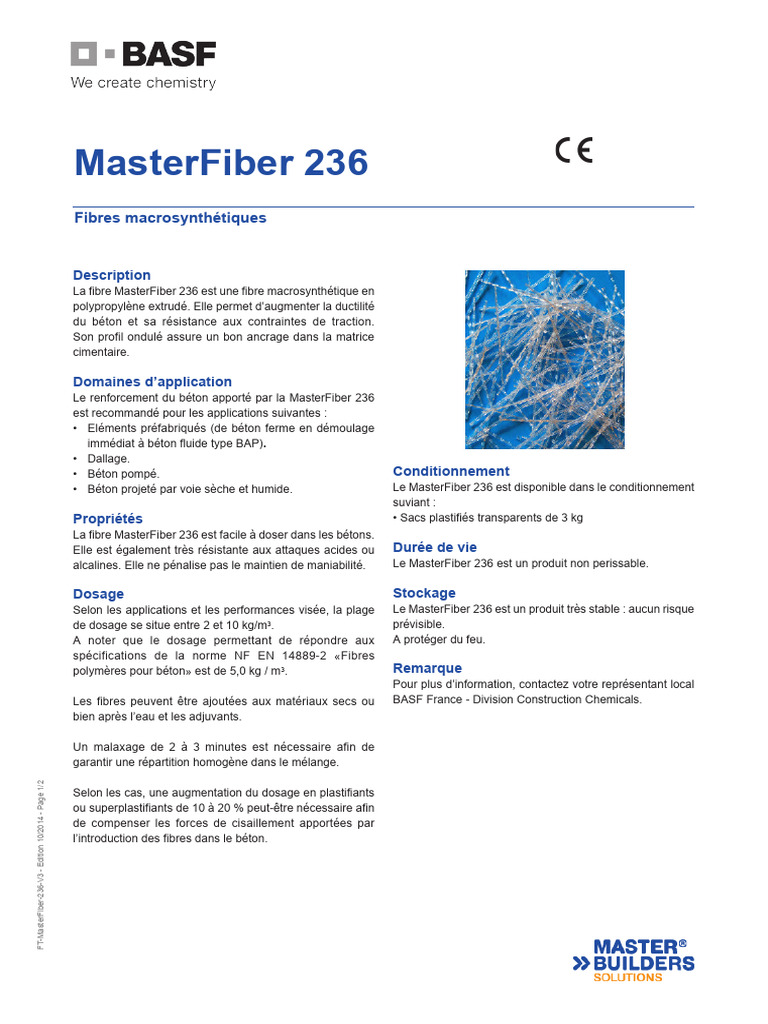 MasterFiber 236 : Fibres pour béton renforcé | PDF | Béton | Matériaux ...