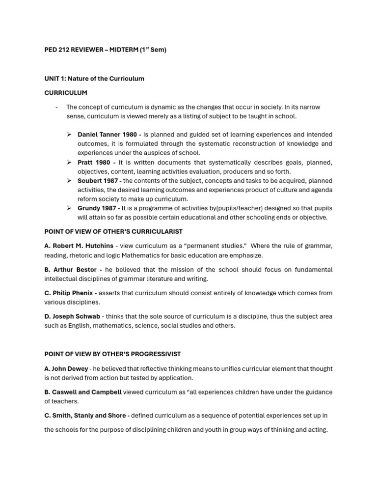 Midterm Review: Curriculum Concepts | PDF | Curriculum | Learning