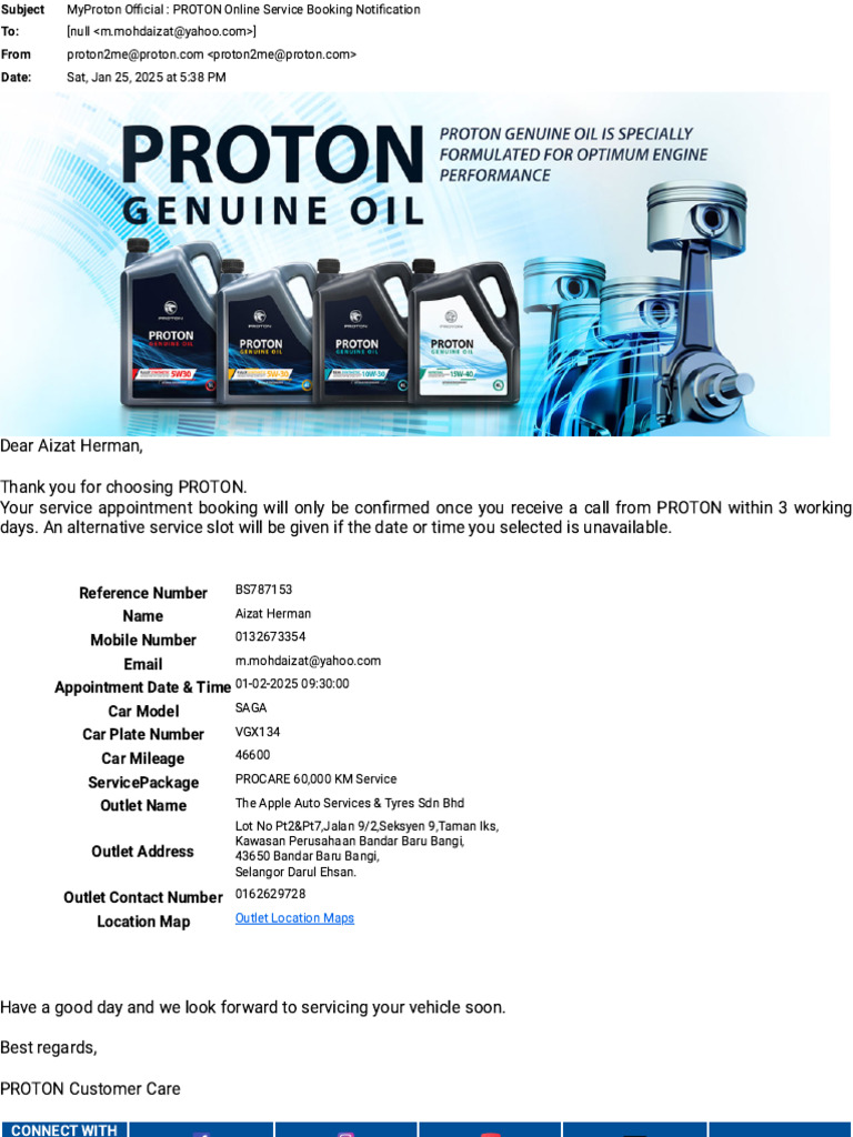 MyProton Service Booking Confirmation | PDF