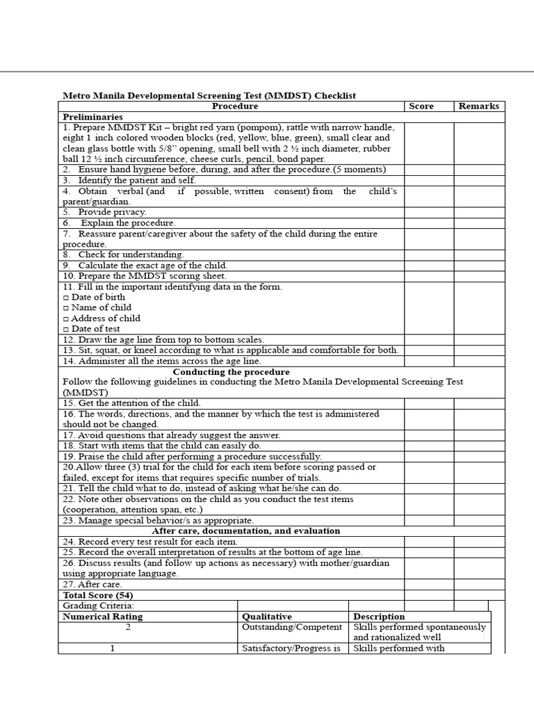 MMDST Checklist | PDF | Behavioural Sciences