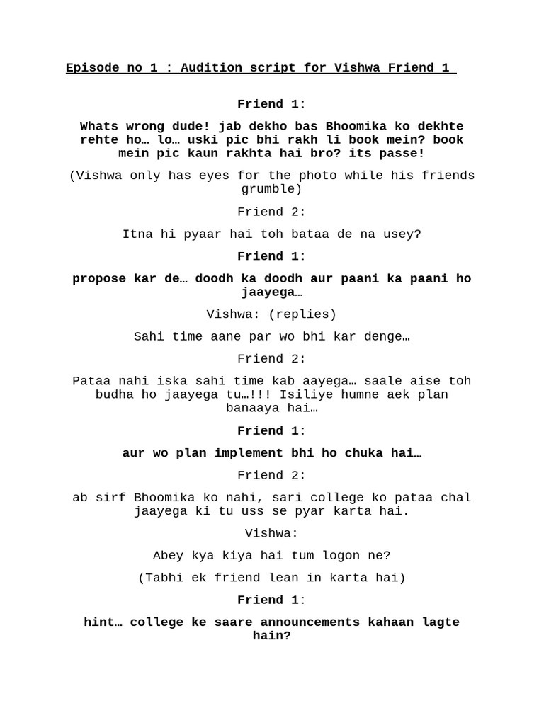Vishwa Friend 1 Audition Script | PDF