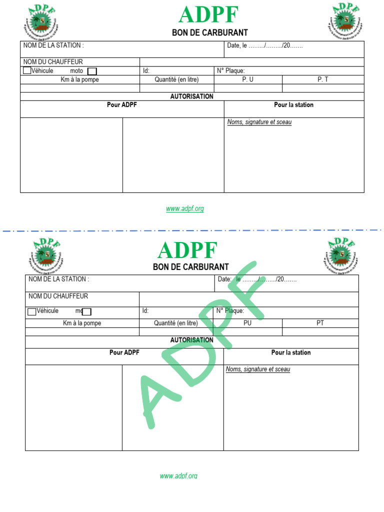 Bon de Carburant ADPF : Modèle et Infos | PDF