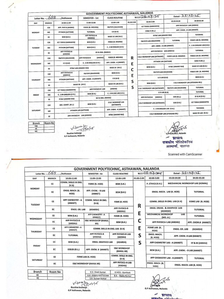 Class Routine Sem-Ist | PDF