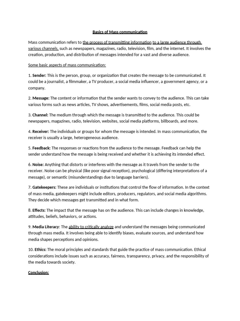 Basics of Mass Communication | PDF | Communication | Mass Media