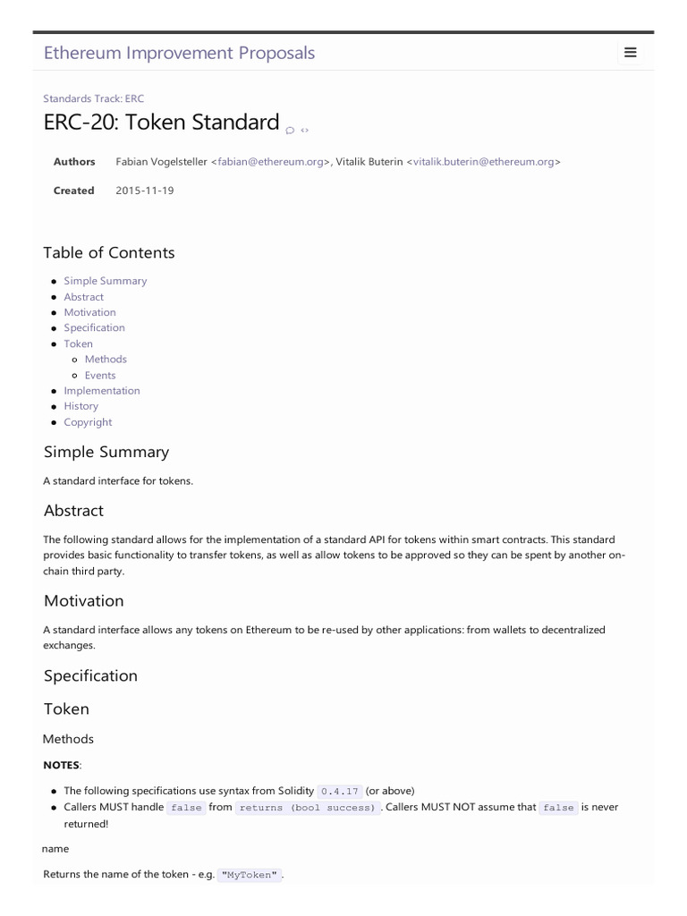 ERC-20 Token Standard Overview | PDF | Computing | Computer Programming