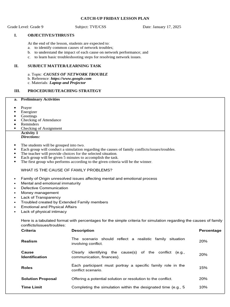 Catch Up Friday Lesson Plan Grade 9 | PDF | Computer Network ...