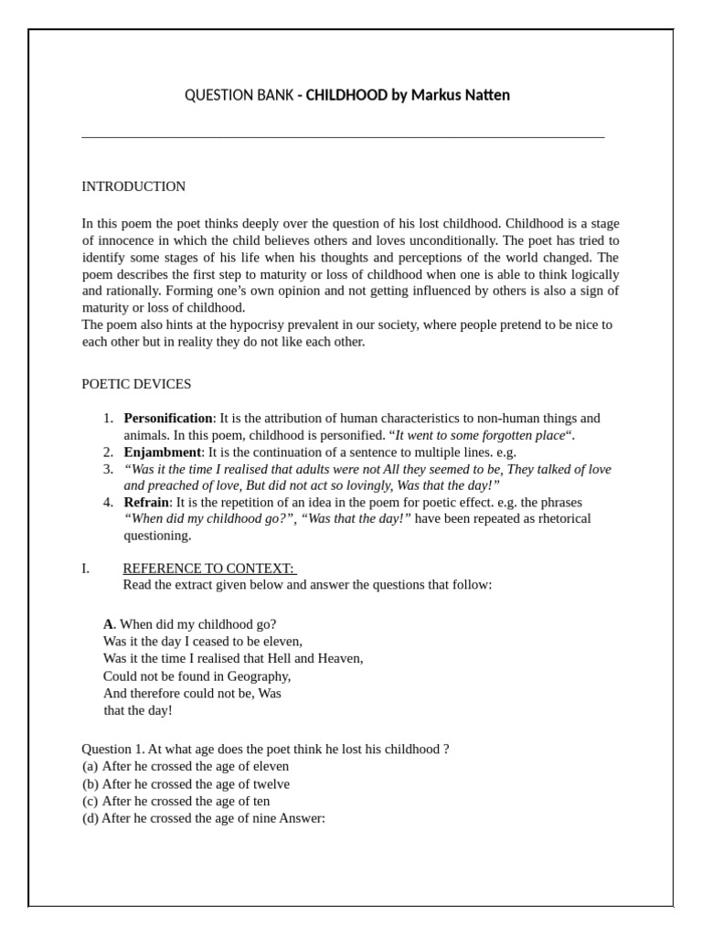 Childhood Reflections and Maturity Insights | PDF | Thought | Poetry