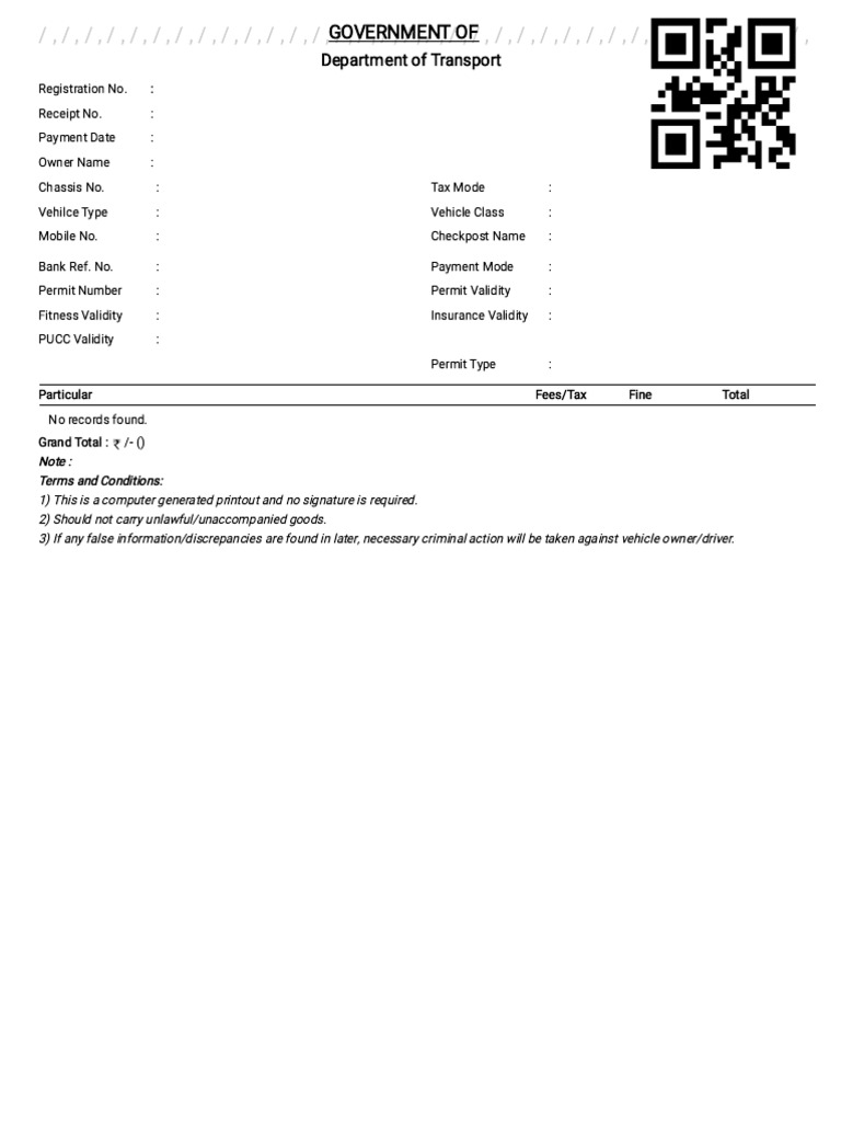 Vehicle Registration Payment Receipt | PDF