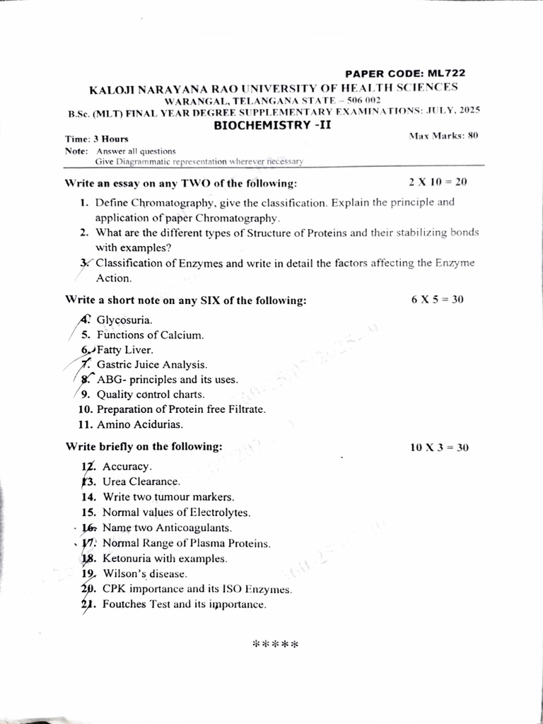 B.Sc. Biochemistry Exam Questions 2025 | PDF