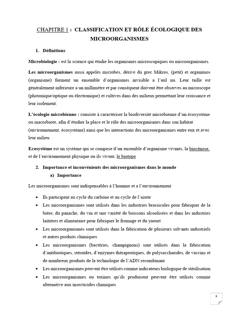 Rôle et classification des microorganismes | PDF | Micro-organisme ...
