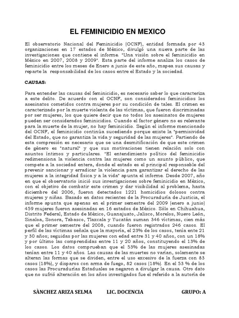 El Feminicidio en Mexico | PDF | Delito | La violencia contra las mujeres