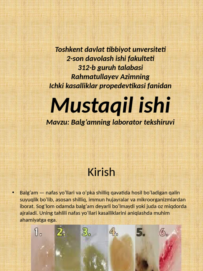 Balgam Lab Tekshiruvi Azim | PDF