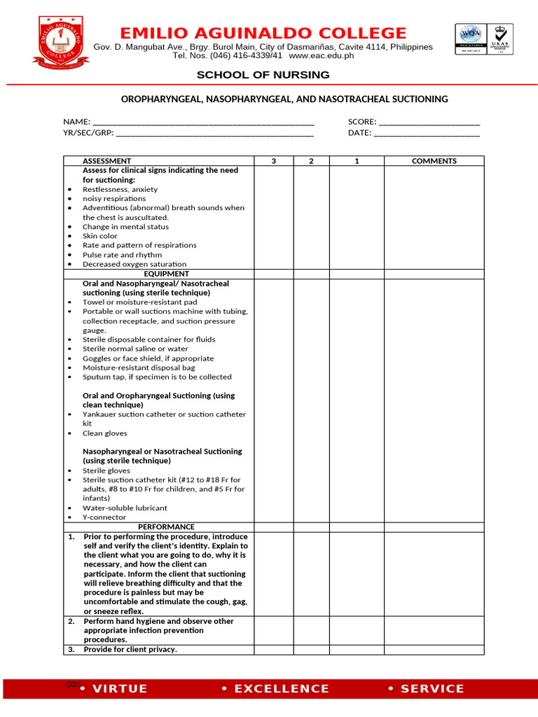 Oropharyngeal and Nasopharyngeal Suctioning Guide | PDF | Breathing ...