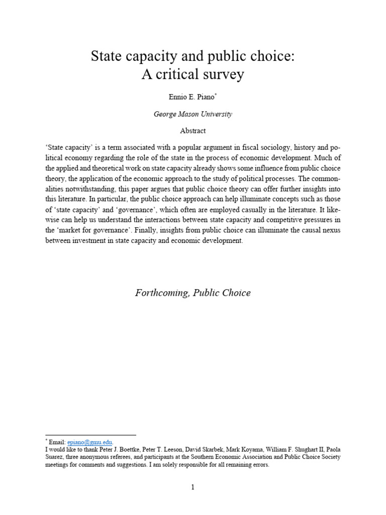 Insights on State Capacity and Governance | PDF | Public Choice ...
