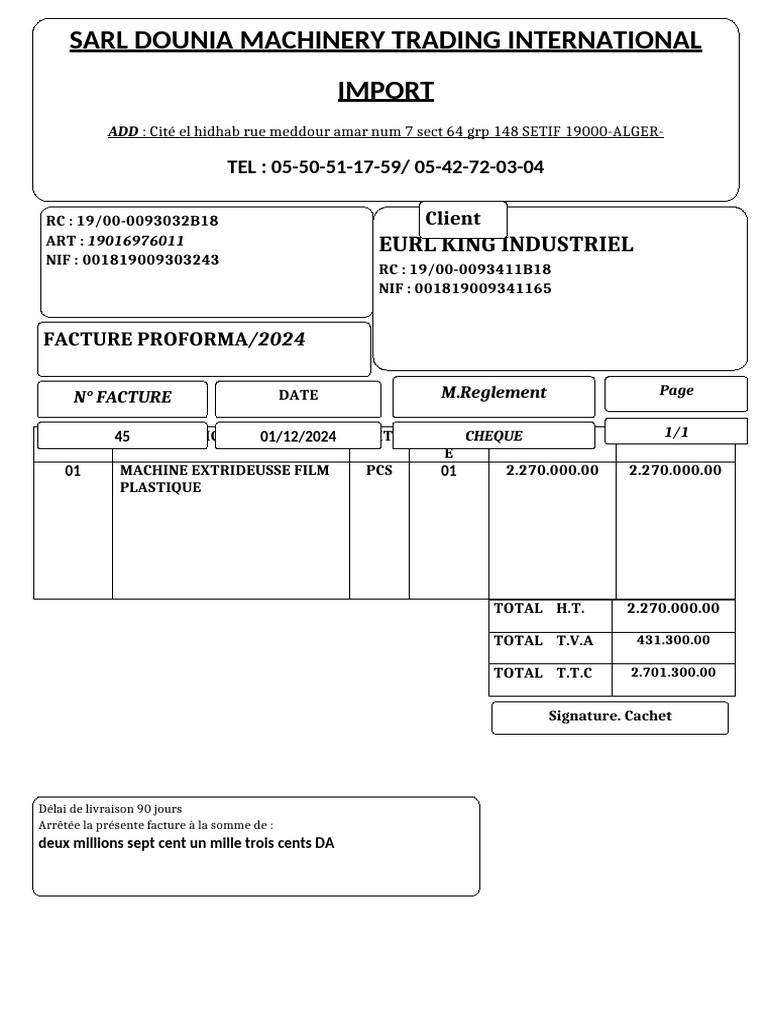 Facture Proforma Machine Plastique 2024 | PDF